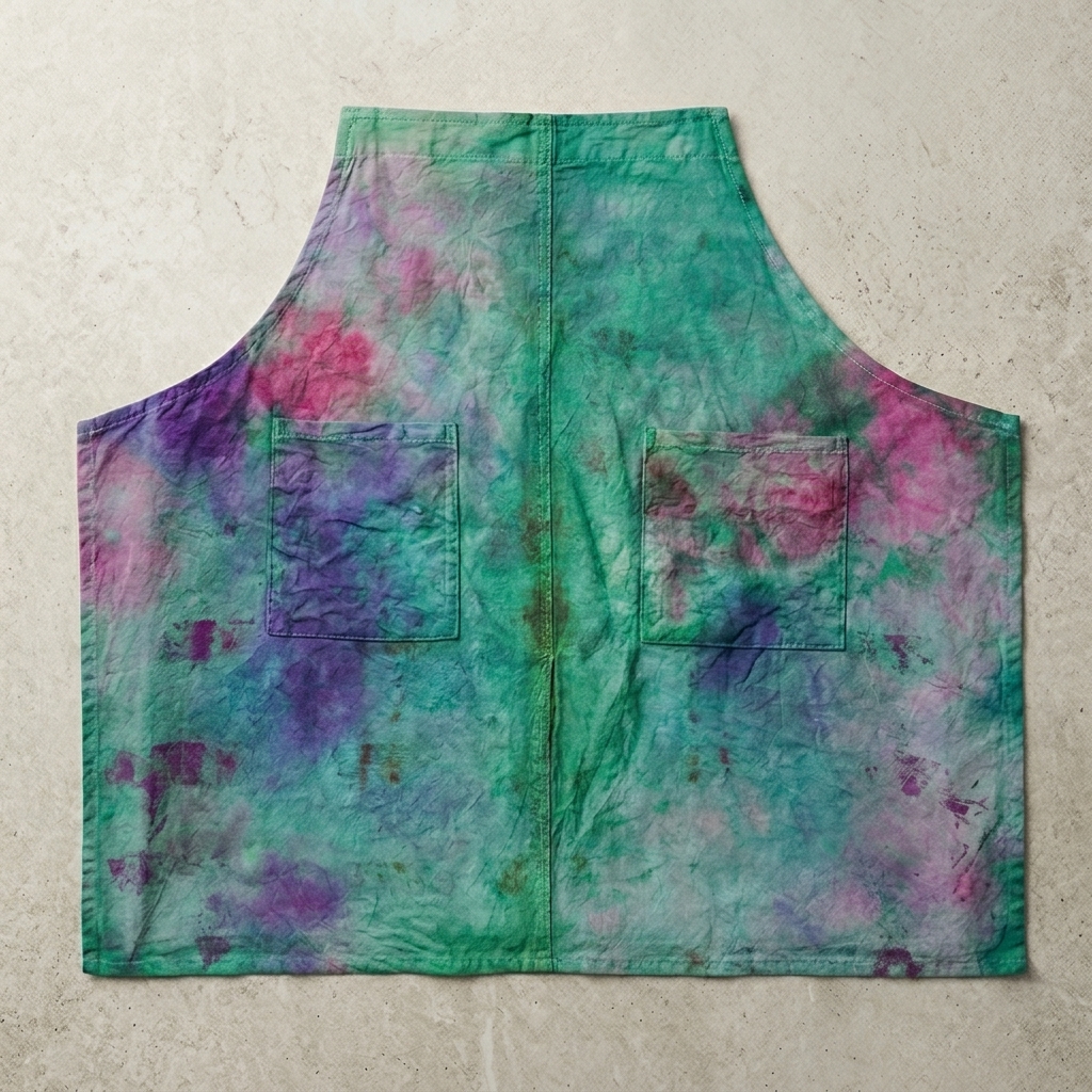 Archived Bag Dog apron piece with green, teal, purple, and pink finish