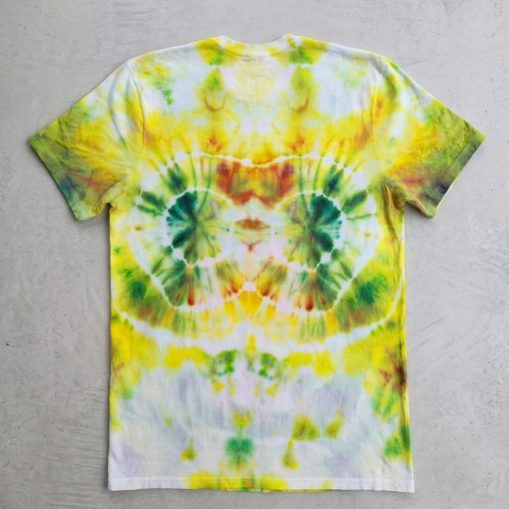 Back of archived yellow and green Bag Dog T-shirt
