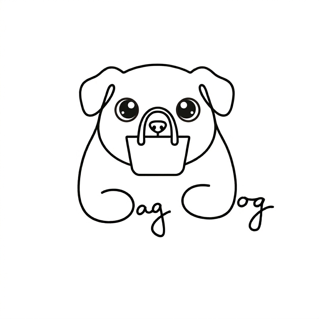 Bag Dog, a line-drawn dog holding a bag